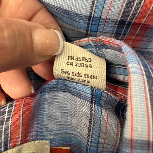 Roper Western Shirt Mens Size Large Blue Red Plaid Pearl Snaps Long Sleeve - Picture 6 of 8